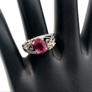 10K SOLID WHITE GOLD RUBY & TOPAZ RING